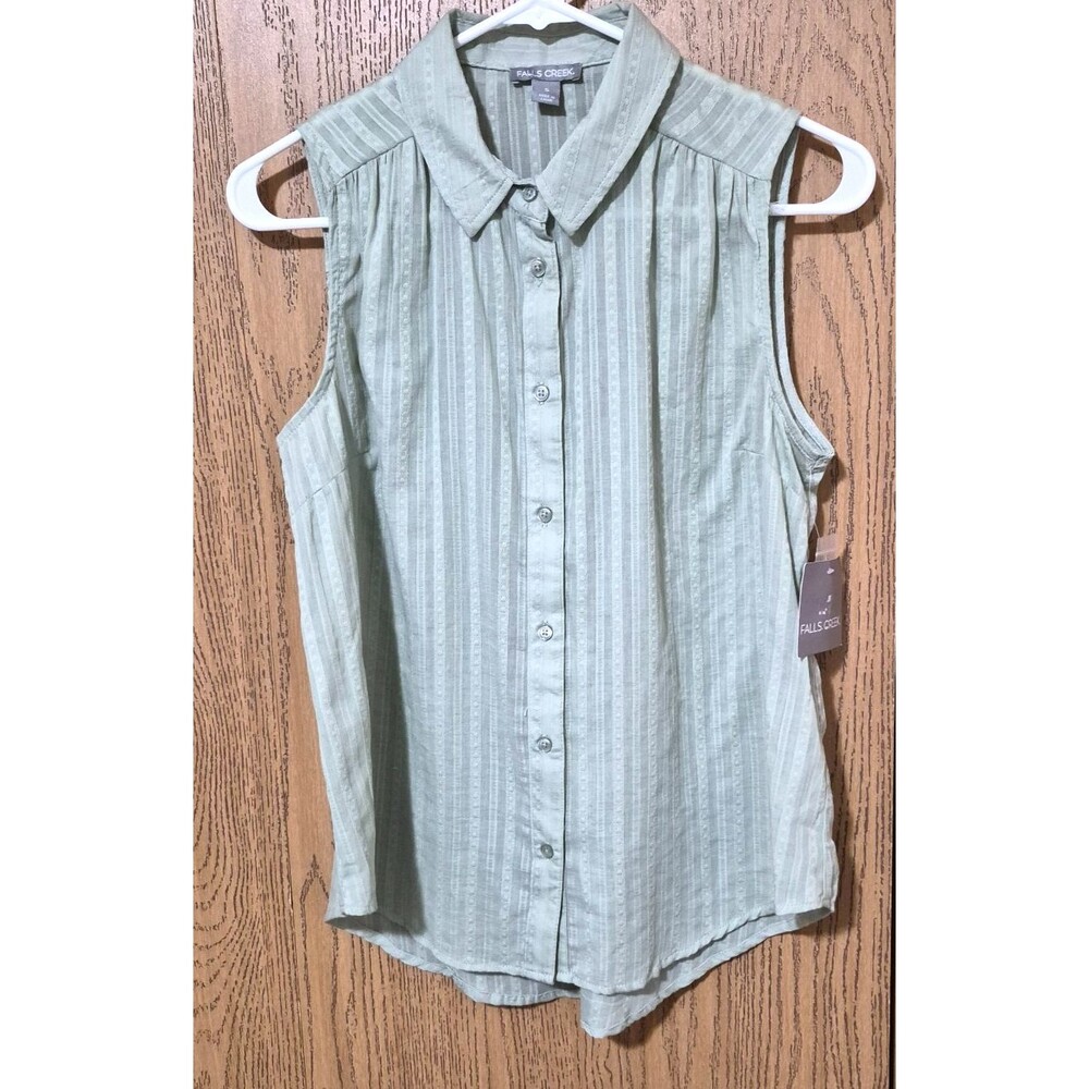 Falls Creek Women's Sleeveless Lime Lightweight Button Down Blouse Size S NWT